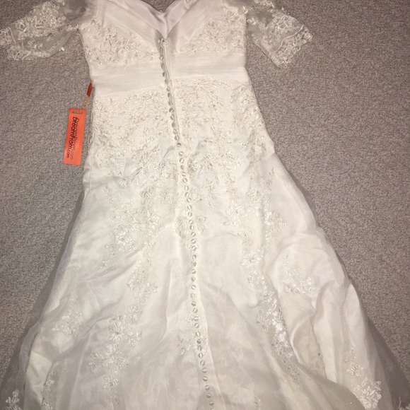 Off Shoulder Short A-Line Embroidery Wedding Dress - Picture 5 of 6